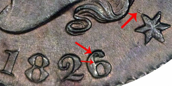 1826/5 Coronet Head Large Cent Penny - 6 Over 5 Overdate Error