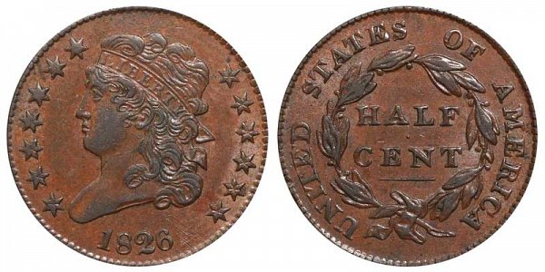 1826 Classic Head Half Cent Penny 