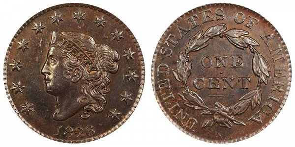 1826 Coronet Head Large Cent Penny - Normal Date 