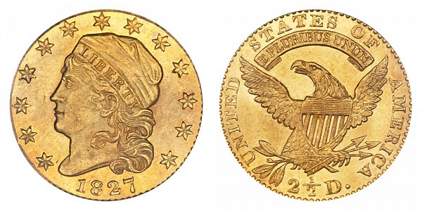 1827 Capped Bust $2.50 Gold Quarter Eagle - 2 1/2 Dollars 