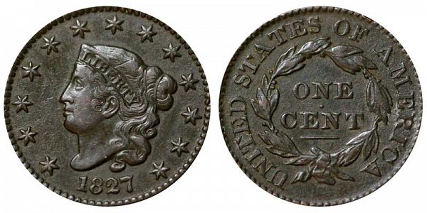 1827 Coronet Head Large Cent Penny