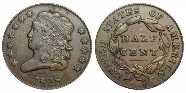 1828 Classic Head Half Cent Penny - 12 Stars 
