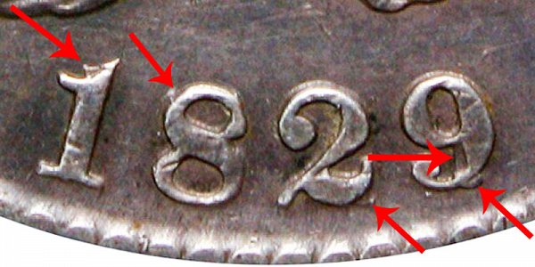 1829/7 Capped Bust Half Dollar - 9 Over 7 Overdate Error 