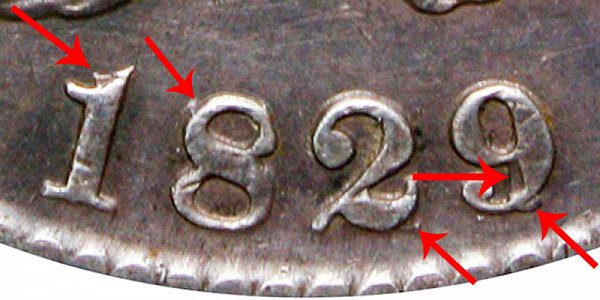 1829/7 Capped Bust Half Dollar - 9 Over 7 Overdate Error