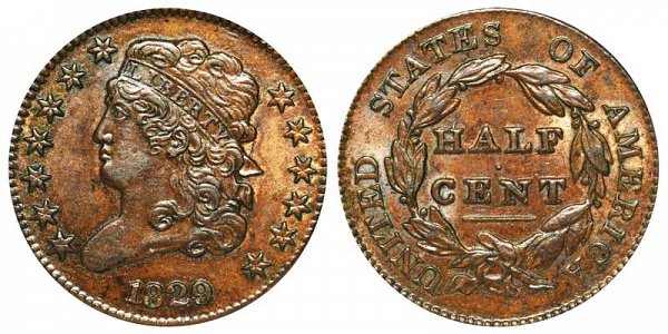 1829 Classic Head Half Cent Penny 
