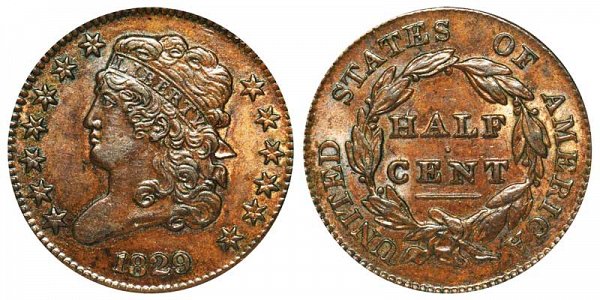 1829 Classic Head Half Cent Penny