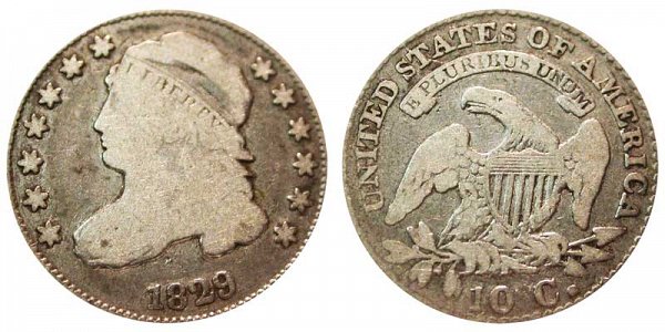 1829 Large 10C Capped Bust Dime 