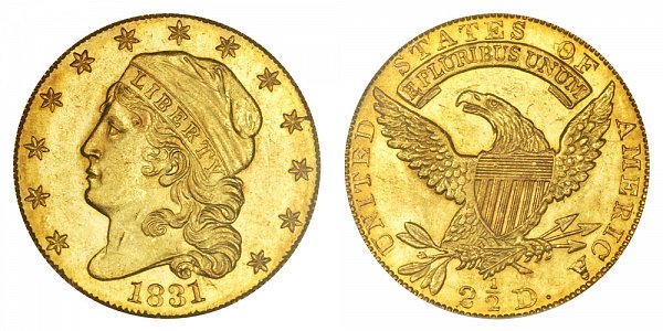 1831 Capped Bust $2.50 Gold Quarter Eagle - 2 1/2 Dollars 