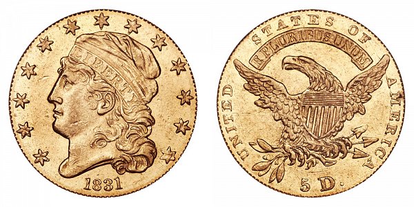 1831 Large 5D - $5 Capped Bust Gold Half Eagle