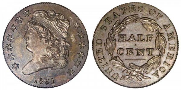 1831 Classic Head Half Cent Penny - Restrike Reverse of 1836