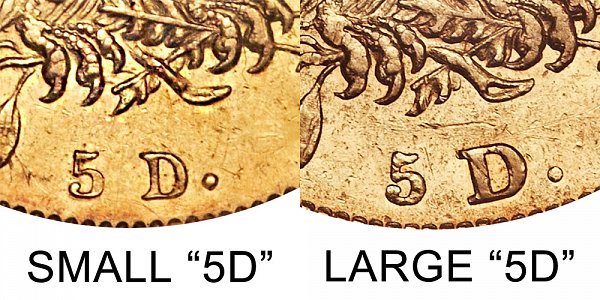 1831 Small 5D vs Large 5D - $5 Capped Bust Gold Half Eagle - Difference and Comparison