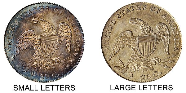 1831 Capped Bust Quarter - Small Letters vs Large Letters - Difference and Comparison