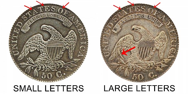 1832 Capped Bust Half Dollar Varieties - Difference and Comparison