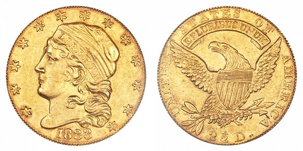 1833 Capped Bust $2.50 Gold Quarter Eagle - 2 1/2 Dollars 