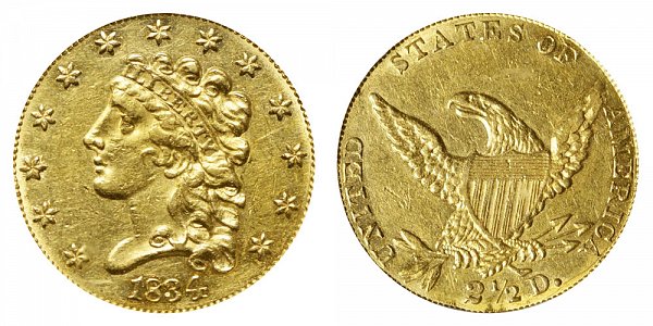 1834 Classic Head $2.50 Gold Quarter Eagle - 2 1/2 Dollars 