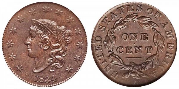 1834 Coronet Head Large Cent Penny - Large 8 - Large Stars - Medium Letters