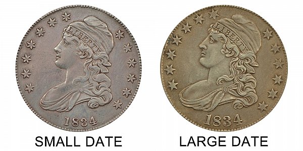 1834 Capped Bust Half Dollar Varieties - Difference and Comparison