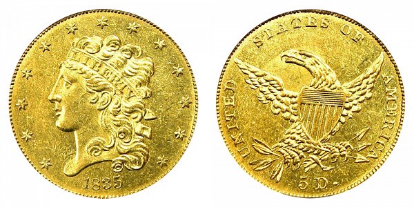 1835 Classic Head $5 Gold Half Eagle 