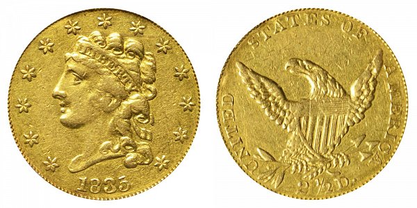 1835 Classic Head $2.50 Gold Quarter Eagle - 2 1/2 Dollars 