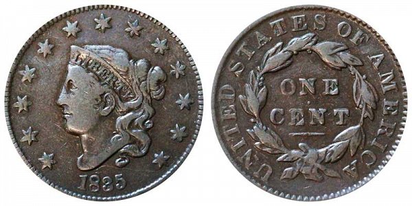1835 Coronet Head Large Cent Penny - Large 8 - Large Stars