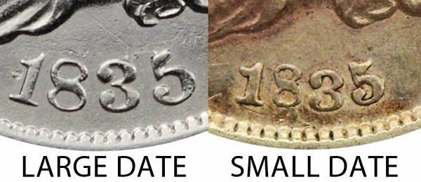 1835 Large Date vs Small Date Capped Bust Dime