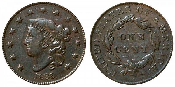 1835 Coronet Head Large Cent Penny - Small 8 - Small Stars 