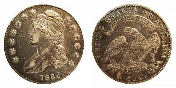 1836 Capped Bust Half Dollar - Beaded Border on Reverse 