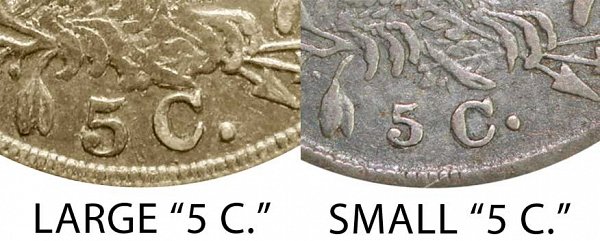 1836 Large 5C vs Small 5C Capped Bust Half Dime - Difference and Comparison