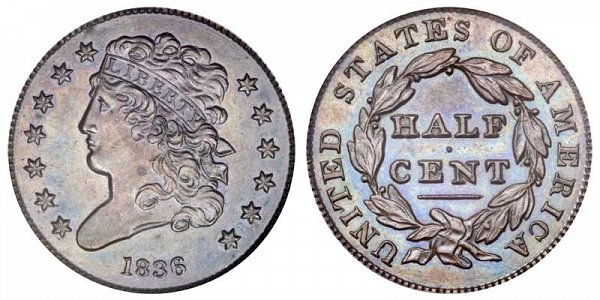 1836 Classic Head Half Cent Penny - Original Strike 