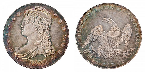 1836 Capped Bust Half Dollar - Reeded Edge - 50 CENTS on Reverse 