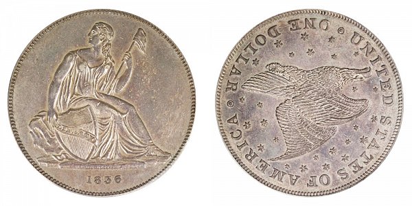 1836 Gobrecht Dollar Restrike - Die Alignment 3 - Stars on Reverse - Name On Base - Plain Edge 