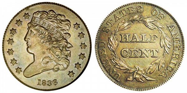 1836 Classic Head Half Cent Penny - Restrike Reverse of 1840 