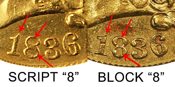 1836 Classic Head $2.50 Gold Quarter Eagle Varieties - Difference and Comparison