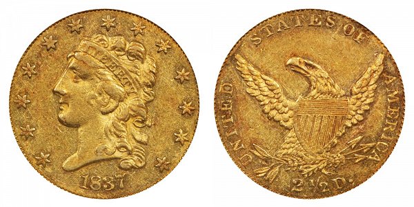 1837 Classic Head $2.50 Gold Quarter Eagle - 2 1/2 Dollars 