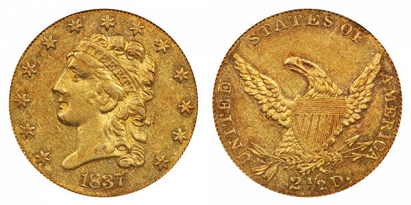 1837 Classic Head $2.50 Gold Quarter Eagle - 2 1/2 Dollars 