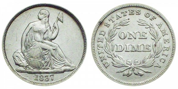 1837  Large Date Seated Liberty Dime - Type 1 No Stars 