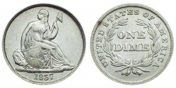 1837 Large Date Seated Liberty Dime - Type 1 No Stars