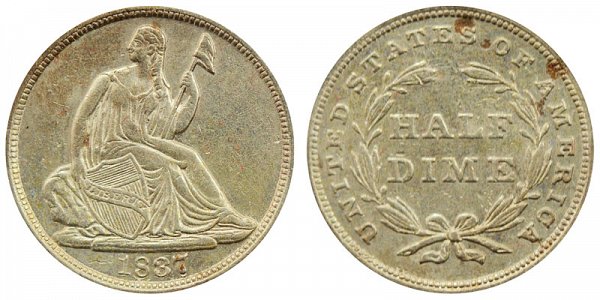 1837 Large Date Seated Liberty Half Dime 