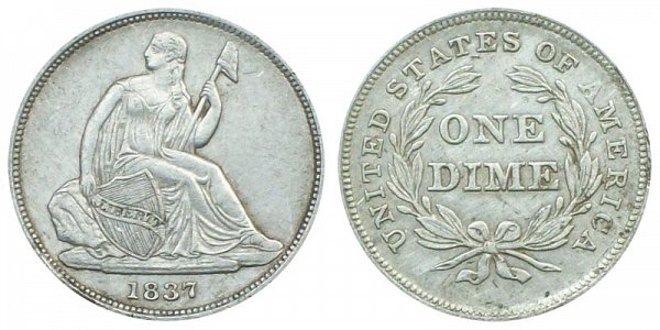 1837 Small Date Seated Liberty Dime - Type 1 No Stars 