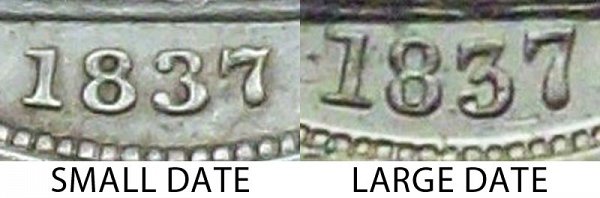 1837 Small Date vs Large Date Seated Liberty Dime