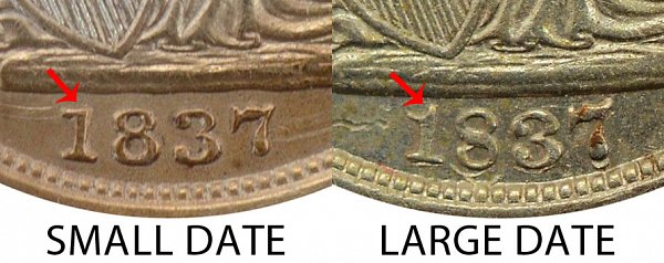 1837 Small Date vs Large Date Seated Liberty Half Dime - Difference and Comparison