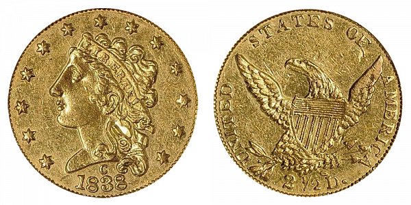 1838 C Classic Head $2.50 Gold Quarter Eagle - 2 1/2 Dollars 