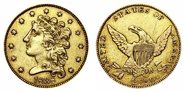 1838 Classic Head $2.50 Gold Quarter Eagle - 2 1/2 Dollars