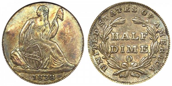 1838 O Seated Liberty Half Dime - No Stars 