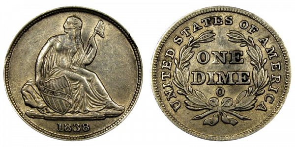 1838 O Seated Liberty Dime - Type 1 No Stars