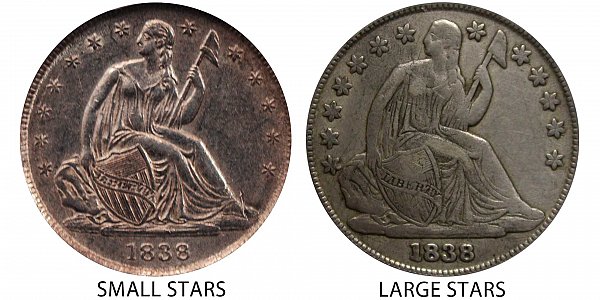 1838 Small Stars vs Large Stars Seated Liberty Dime