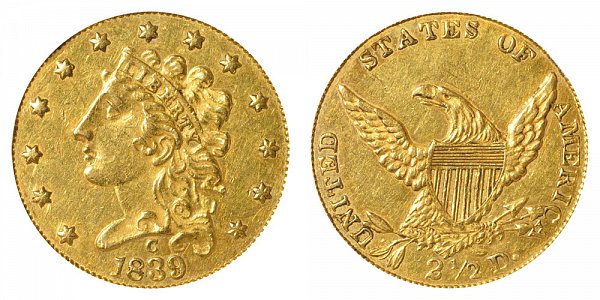 1839 C Classic Head $2.50 Gold Quarter Eagle - 2 1/2 Dollars 