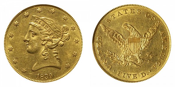 1839 Liberty Head $5 Gold Half Eagle - Five Dollars 