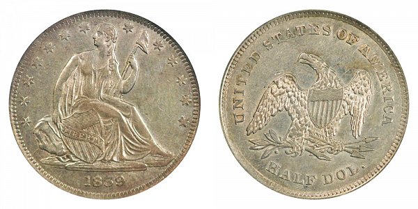 1839 Seated Liberty Half Dollar - No Drapery From Elbow 