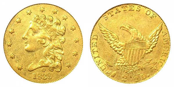 1839 O Classic Head $2.50 Gold Quarter Eagle - 2 1/2 Dollars 